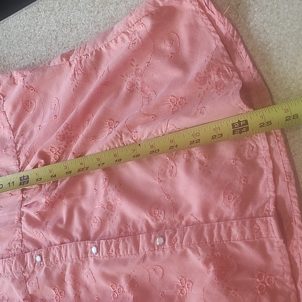 Shyanne Western Pearl Snap Embroidered Peach Short Sleeve Cotton Top Size L - Picture 8 of 14